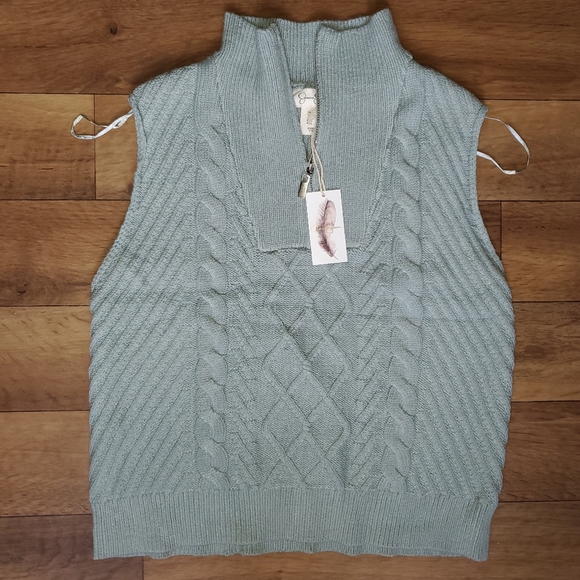 Jessica Simpson Blue Green Mock Turtleneck Zip Sweater Vest Size Large - Picture 1 of 5